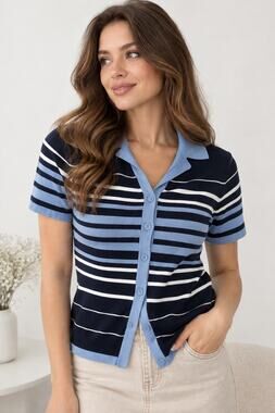 Vintage Hillard & Hanson Women’s Striped Knit Polo Cardigan – Size M